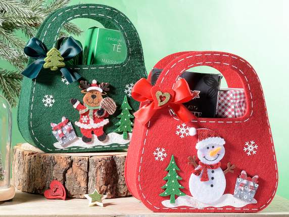 Bolsa de tela con adornos navideños aplicados