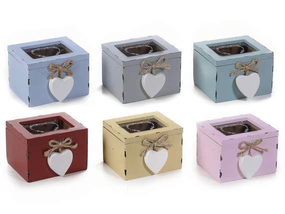 Caja de té-especias en madera coloreada y cristal con colgan