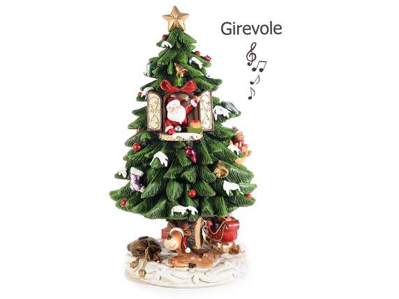 Caja de música de resina de árbol de Navidad con Papá Noel