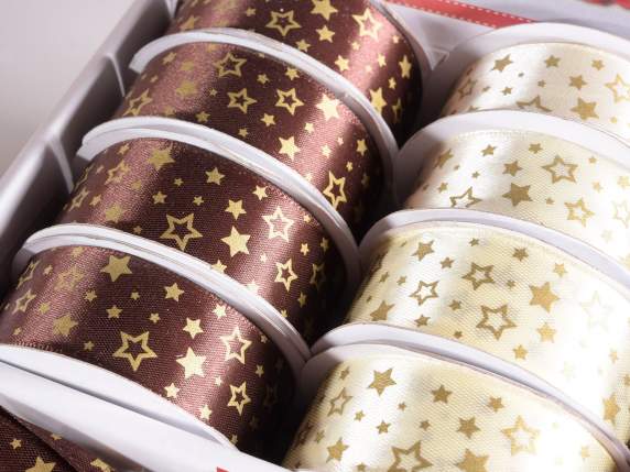 Expositor 16 cintas estampado dorado Estrellas de Navidad
