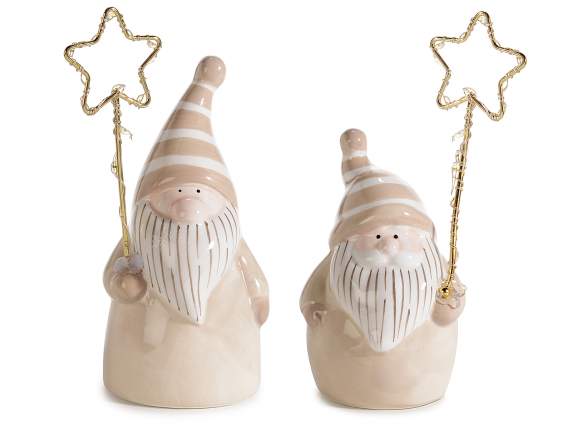 Set 2 Papá Noel en cerámica con estrella luminosa