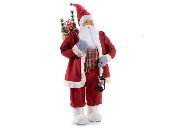 Papá Noel con vestido rojo y regalos de saco