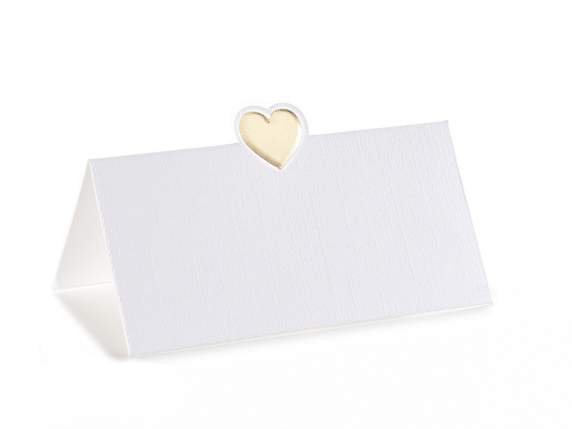 Paquete de 10 tarjetas de lugar con corazón dorado en reliev