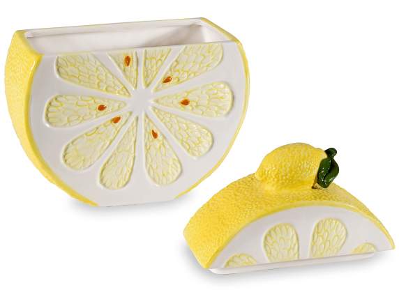 Tarro de cerámica con forma de rodaja de limón.