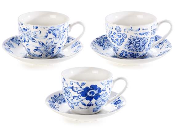 Taza de té y platillo de porcelana con decoraciones Blu Por