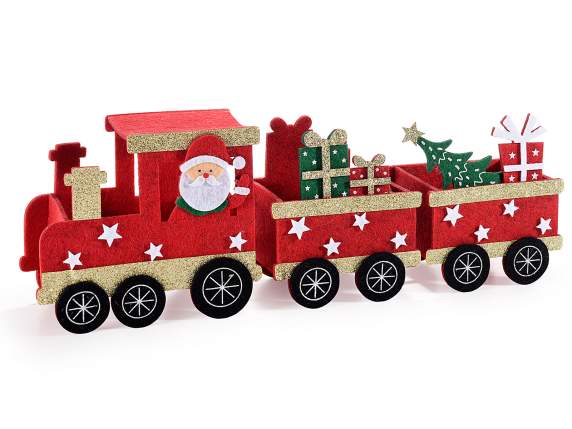 Tren de tela c-Papá Noel y regalos, detalles en relieve y pu