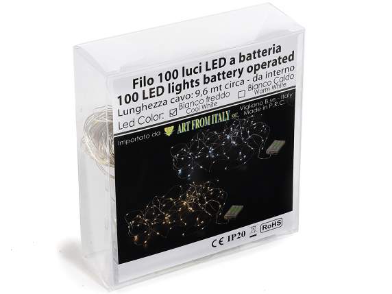 Batería luces alambre 9,6Mt, 100 miniled, alambre metálico