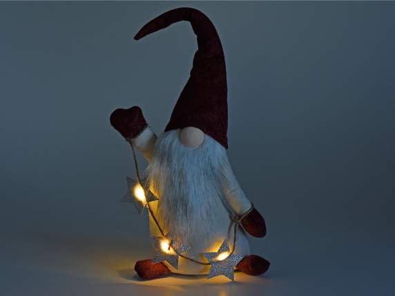 Moș Crăciun din pânză cu barbă lungă și șir de lumini cu LED