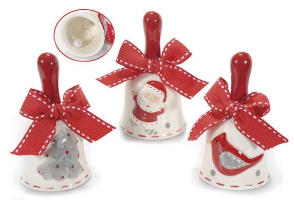 Campanella in ceramica c-decori natalizi in rilievo e fiocco