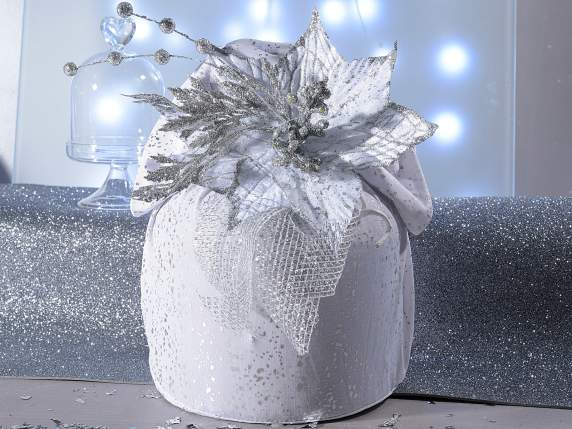 Stella di Natale argentata in stoffa con glitter e deco