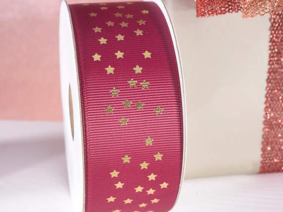 Satin ribbon worked with golden stars