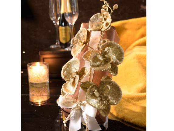 Ramă artificială de orhidee cu sclipici de aur