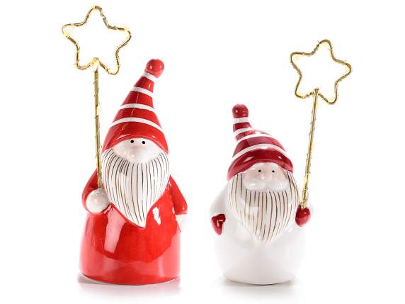Set 2 Papá Noel en cerámica con estrella luminosa