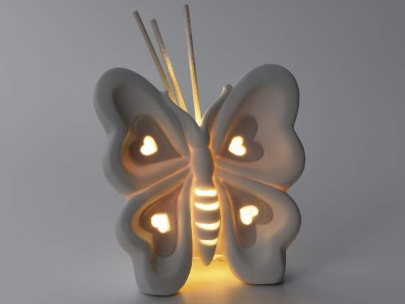 Fluture de portelan cu lumina LED si stick parfumant