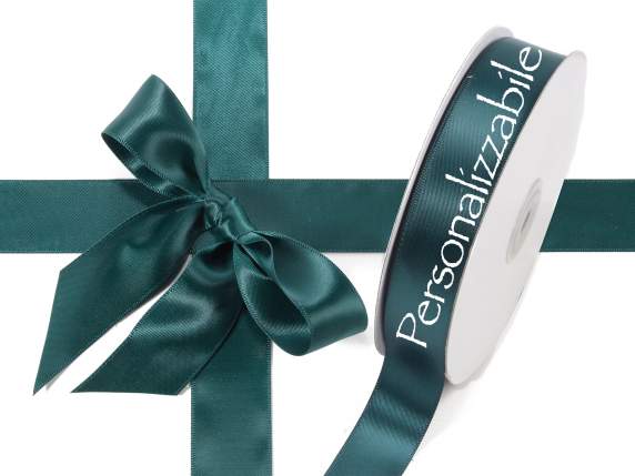Satin double ribbon mm 25 emerald green personalized