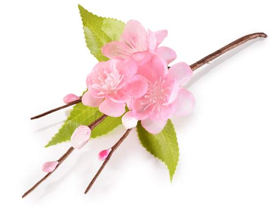 Künstlicher Blumenstrauß aus Pfirsichblüten mit Blättern