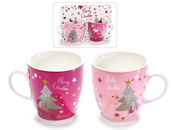 Pack of 2 Sweet Santa porcelain cups with golden decoratio