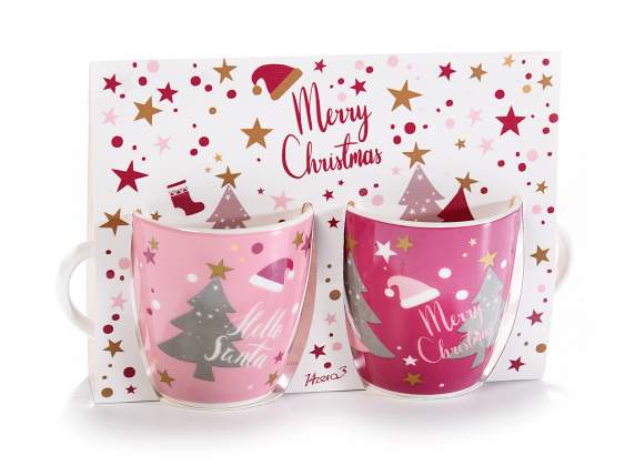 Pack of 2 Sweet Santa porcelain cups with golden decoratio