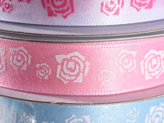 Pink satin ribbon with glitter roses