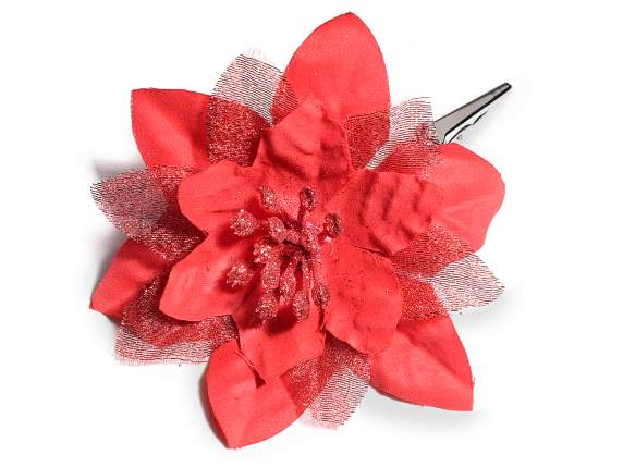 Red Christmas star with glitter and metal clip