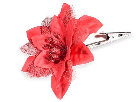 Red Christmas star with glitter and metal clip