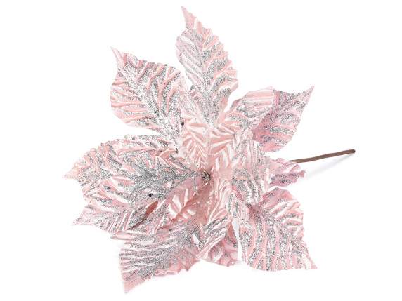 Étoile de Noël en tissu rose avec des paillettes argentées