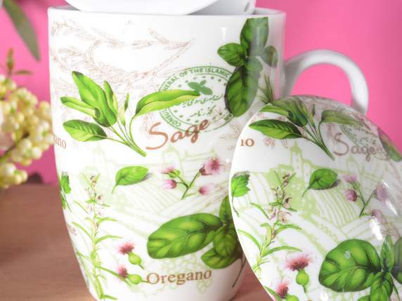 Porcelain herbal tea cup with filter in gift box