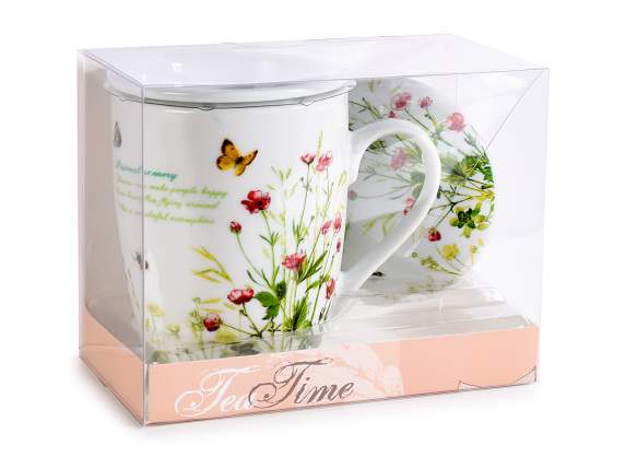 Porcelain herbal tea cup with filter in gift box