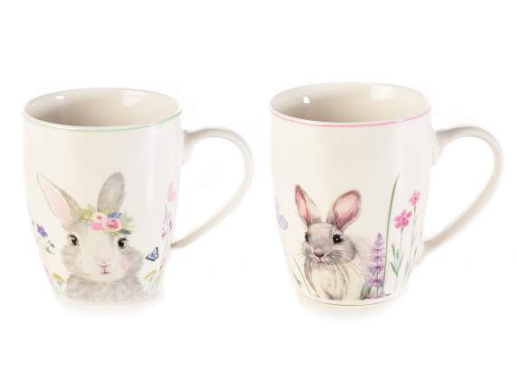 Porcelain mug with bunny decorations