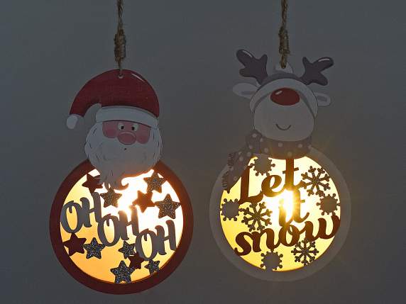 Weihnachtsdekoration aus Holz mit LED-Leuchten zum Aufhängen