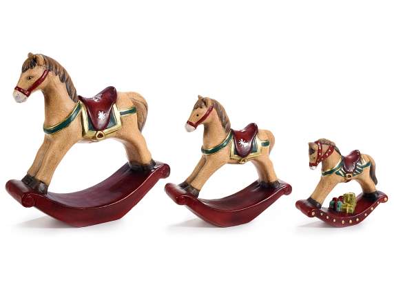 Set of 3 terracotta rocking horses to support