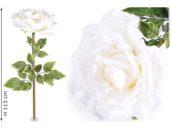 Rose géante en tissu blanc avec tige à visser