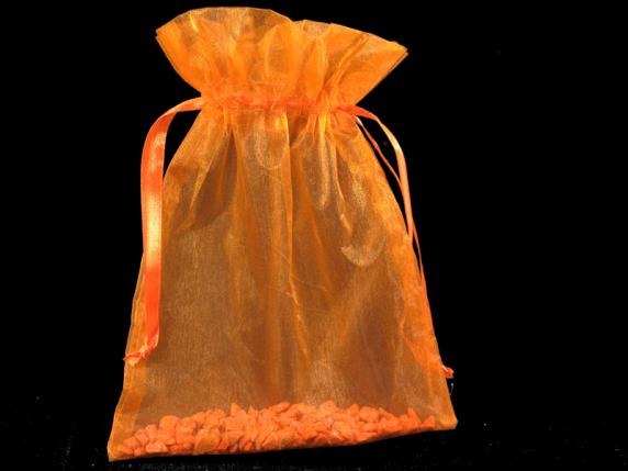 Sac en organza flamme orange 17x22 cm avec cravate