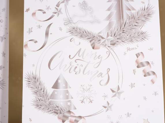 Geantă de hârtie cu mâner și imprimeu „Crăciun argintiu”.