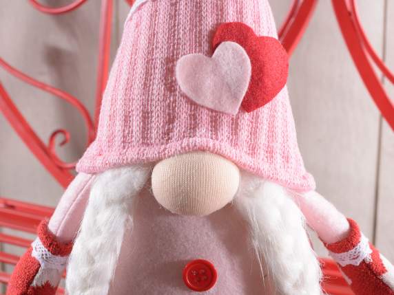 Fabric gnome with moldable hat and hearts