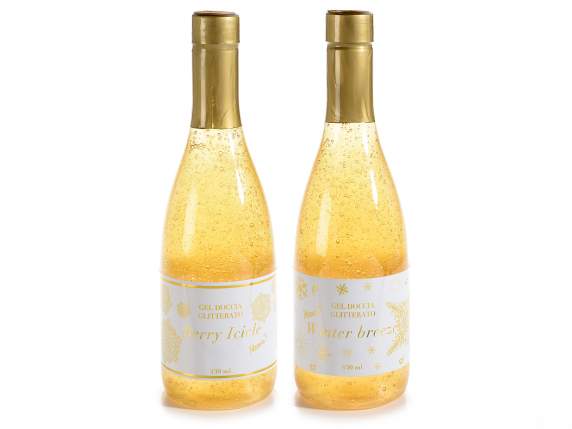 Sticla „Șampanie” cu gel de duș cu sclipici în cutie cadou