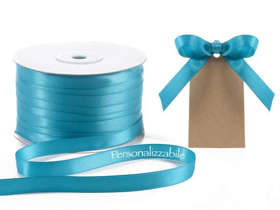 Satin double ribbon mm 10 peacock blue personalized