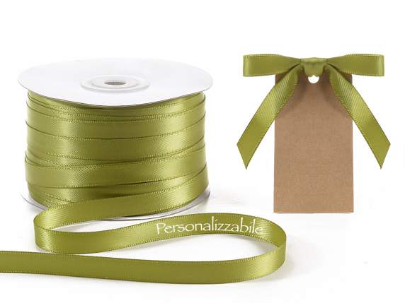 Satin double ribbon mm 10 olive green personalized