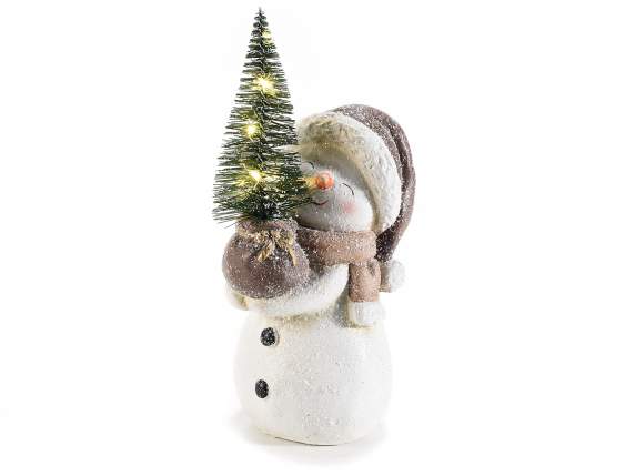 Terrakotta-Schneemann mit Schneeeffekt und LED-Baum