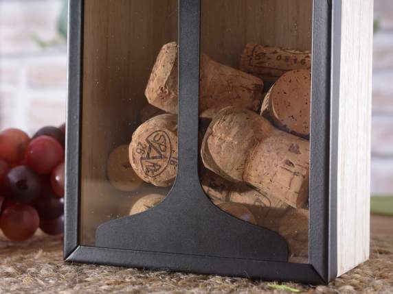 Wooden cork holder with display case and metal glass decorat