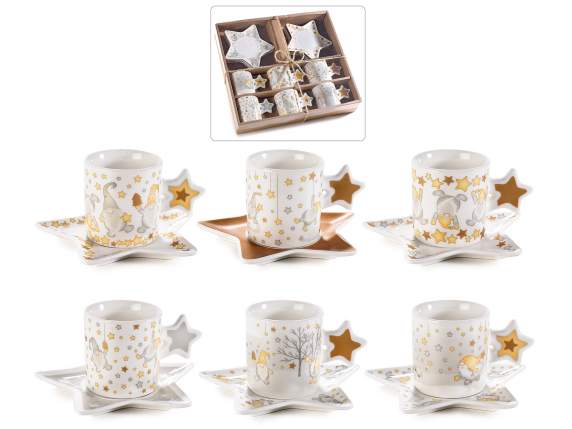 Box of 6 cups and saucers in porcelain Gnome Stella