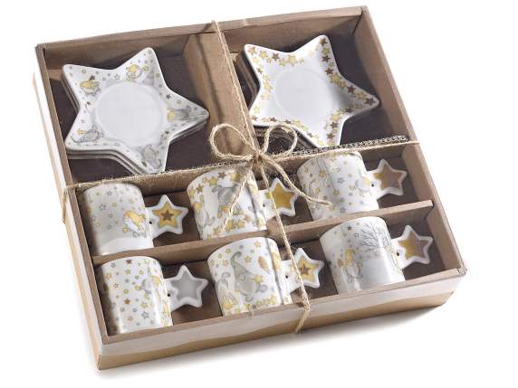 Box of 6 cups and saucers in porcelain Gnome Stella