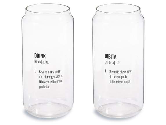Pahar de sticlă în formă de conserve „Dicționar”.