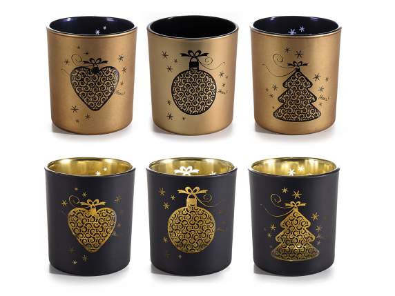 Suport pentru lumânări din sticlă decorată negru și auriu „B