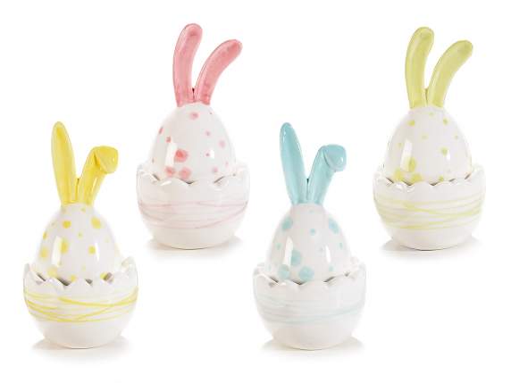 Tarro para huevos con orejas de conejo en cerámica coloreada