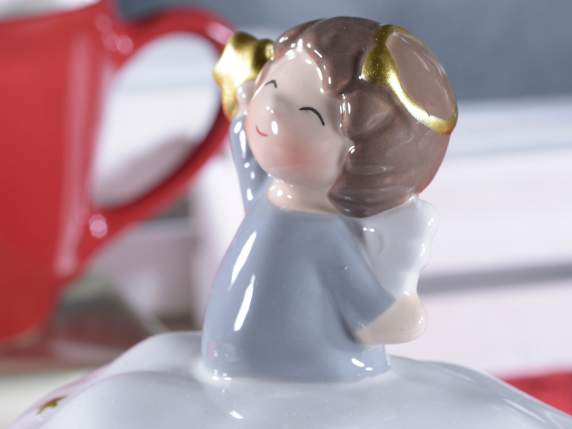 Tasse en céramique en forme de cœur avec couvercle avec ange