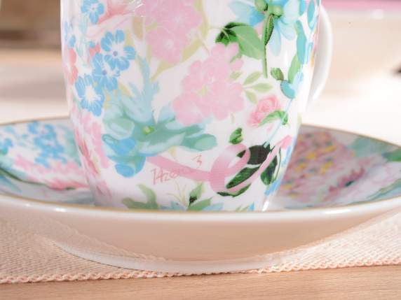 Pack de 2 tazas de porcelana con platillo y adornos florales