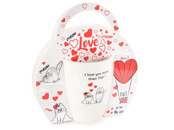 Taza de porcelana con decoración Happy Cats en caja regalo