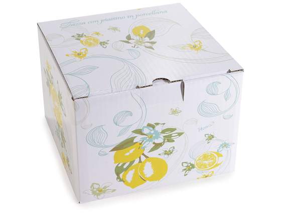 Taza y platillo de porcelana Limones en caja regalo