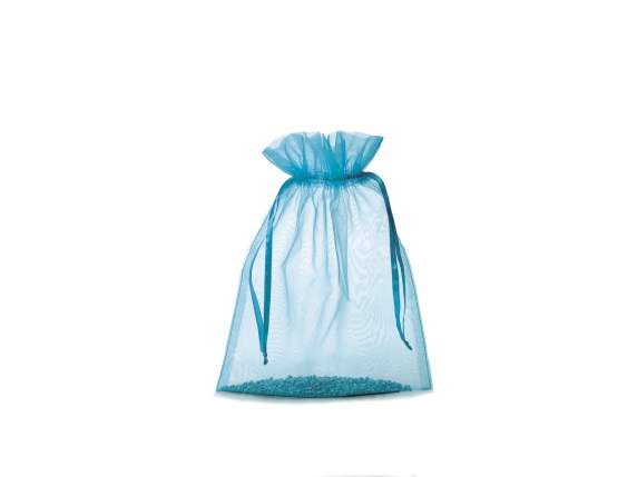 Turquoise organza bag 23x30 cm with tie